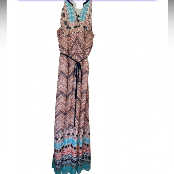Bisou Bisou Michele Bombot aztec & floral print lined maxi dress, size 12 - Picture 1 of 7